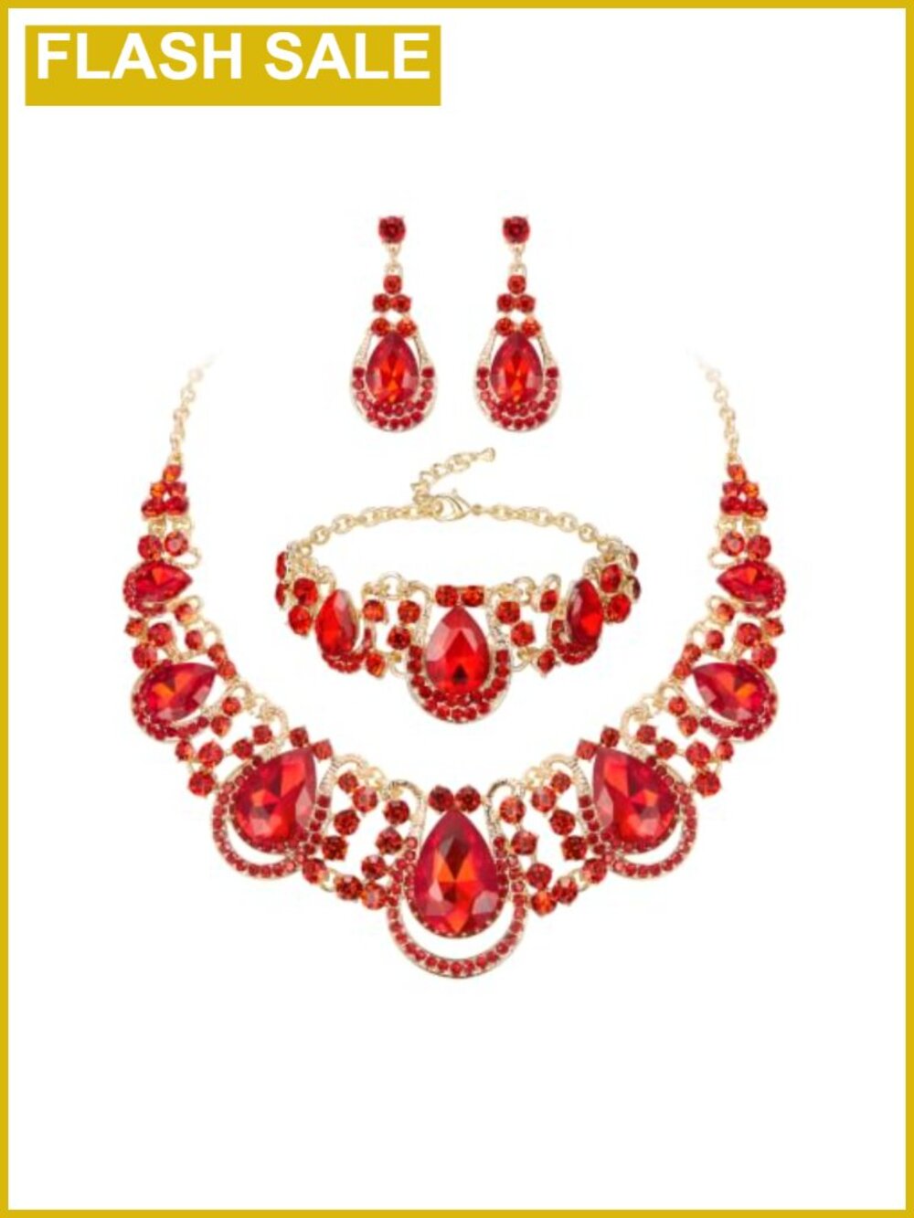 Crystal Gold-Tone Jewelry Set Necklace Bracelet Earrings Wedding Prom